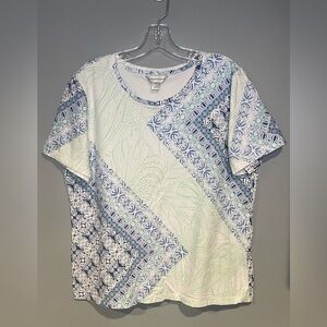 Christopher & Banks Women XL Blue Green Floral Medallion Short Sleeve Top